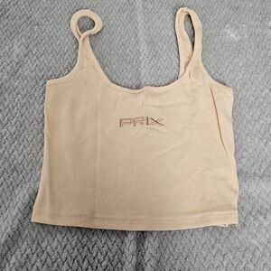 PRIX‎ Ribbed Crop Tank Top Small Beige Desert Cotton Logo